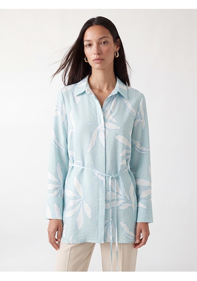 Lcw Everyday Yeşil Beli Kuşaklı Desenli Kadın Gömlek Tunik