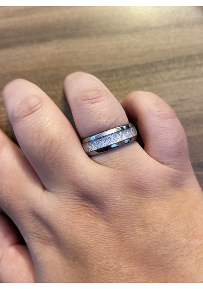 Erkek Beyaz Çizgi Detay Gümüş Renk Tungsten Yüzük Gümüş