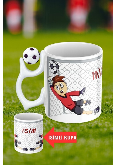 Siyah Beyaz Futbol Toplu Kaleci Baskılı-1 Taraftar İsimli Baskılı Kupa Bardak Beyaz