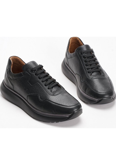 Fame Step Hakiki Deri Erkek Yürüyüş Ayakkabısı Casual Comfort Bağcıklı Ortopedik Günlük Rahat Taban Siyah Sneaker Palermo