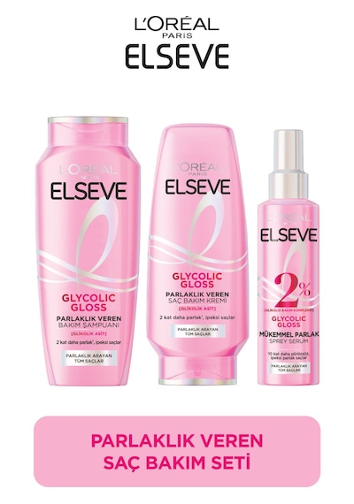L'oréal Paris Elseve Glycolic Gloss Parlaklık Veren Saç Bakım Rutini Seti: Şampuan, Saç Kremi, Bakım Spreyi Tüm Saçlar
