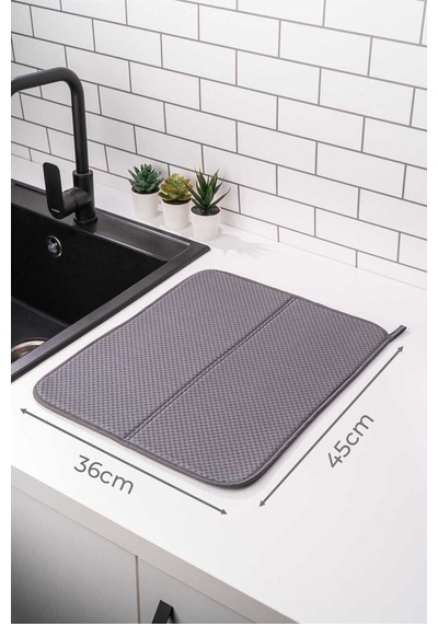 Bulaşık Matı Süper Emici Bulaşık Kurutma Örtüsü 45x36cm Katlanabilir Bulaşık Matı Antrasit Plastik G Diğer