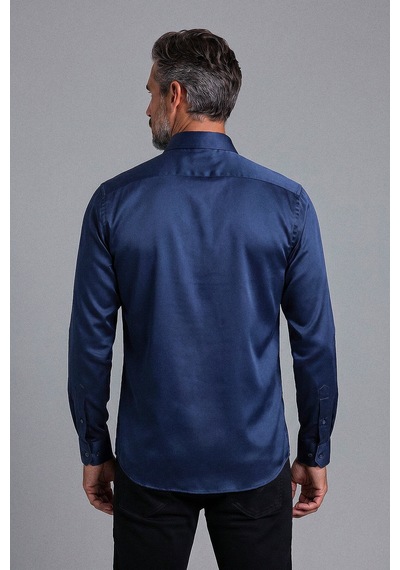 Bisse Lacivert Regular Fit Pamuk Cepsiz Klasik Uzun Yaka Oiron Gömlek Gmkls252200 D39