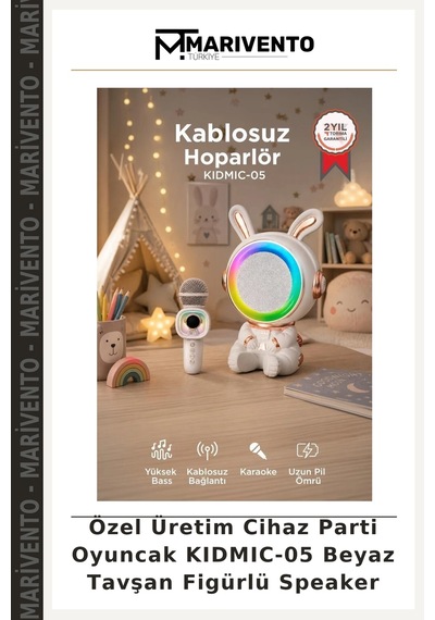 Özel Üretim Cihaz Parti Oyuncak Kıdmıc-05 Beyaz Tavşan Figürlü Speaker