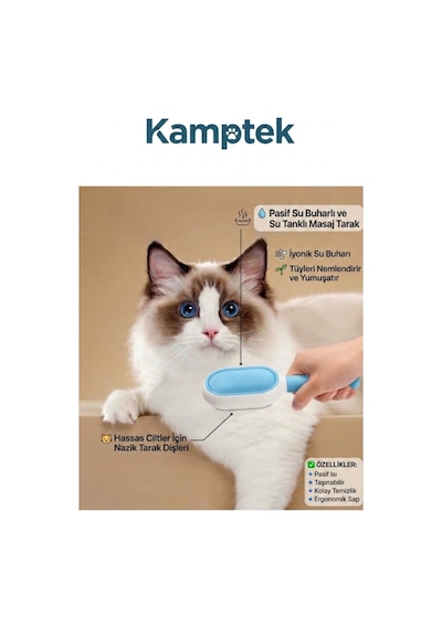 Kamptek Spreyli Kedi Köpek Tarağı - Su Hazneli Evcil Hayvan Tüy Toplama Ve Masaj Fırçası