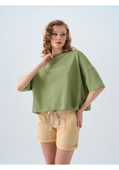 Long Crop Kadın Tshirt K.kol Haki