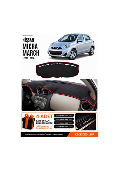 Nissan Micra March 2010-2016 Uyumlu Torpido Örtüsü, Torpido Kılıfı - Siyah-kırmızı - Nı008