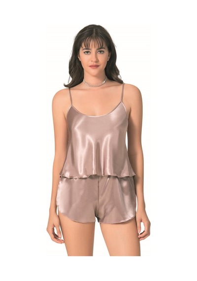 İkikareshop Vizon Saten Babydoll Şort Takımı Çok Renkli