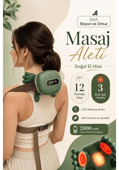 Tr Lcd Ekranlı Yeşil Masaj Aleti 12 Parmak Hissi Yoğurma, 3 Kızıl Işık Terapisi, 2000 Mah Uzun Ömürlü Bata