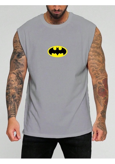 Batman Baskılı Kolsuz Tişört Gri