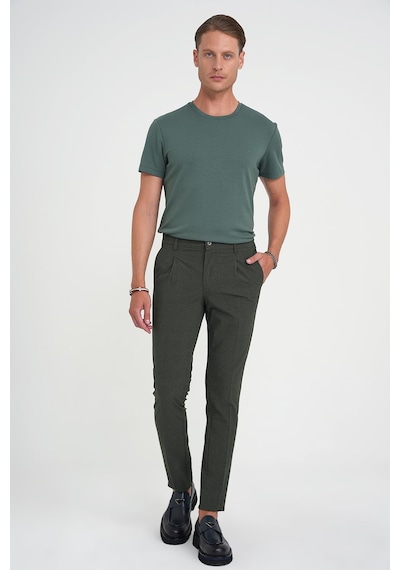 Efor Comfort Fit Beli Lastikli Tek Pileli Dokulu Yeşil Pantolon P 1193 Yeşil