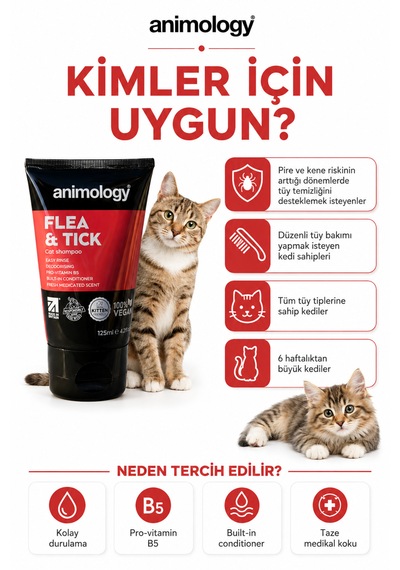 Animology Flea Tick Kediler İçin Kene Ve Pire Kovucu Şampuan 125 Ml