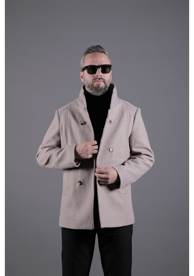 Ohepmoda Yaka Ve Kol Detaylı Erkek Kaşe Kaban Vizon