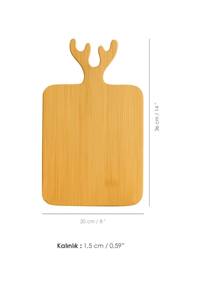 Dikdörtgen Bambu Kesme Tahtası - Geyik Model Servis Sunum Tahtası Sunumluk Kesim Panosu 36x20 Cm Bej