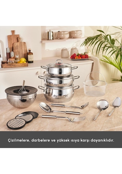 Emsan Karıştır Pişir Sakla 18 Parça Çelik Tencere Seti Çok Renkli