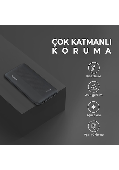 Philips DLP2120 10000 mAh 22.5W 2xUSB-A + Type-C PD Üç Çıkışlı Powerbank