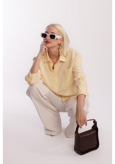Madmext Sarı Çizgili Oversize Kadın Gömlek Mg2093 Sarı