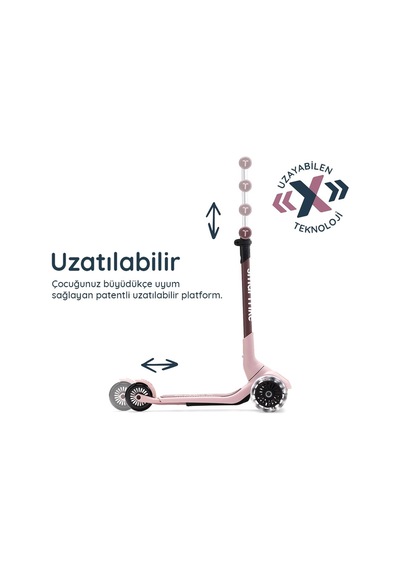 Smartrike Xtend Mini-ride 4 Aşamalı Büyüyen Oturaklı Scooter 1-9 Yaş Katlanabilir Led Tekerlekli Pembe