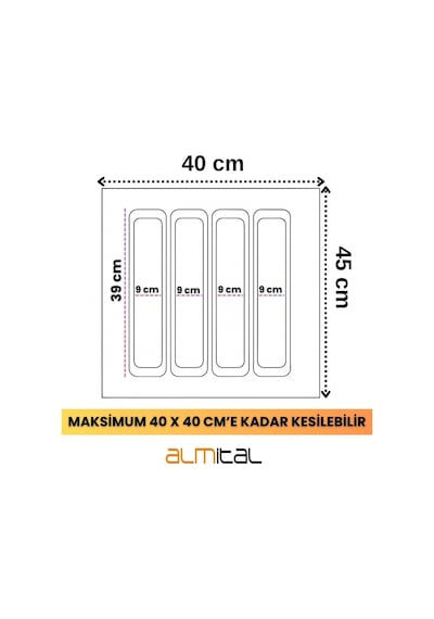 40x45 Cm. Antrasit Kaşıklık Ve Kepçelik 2'li Set 40x41cm E Kadar Kesilebilir