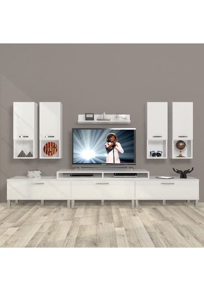 Decoraktiv Ekoflex 8da Slm Krom Ayaklı Tv Ünitesi Tv Sehpası Beyaz