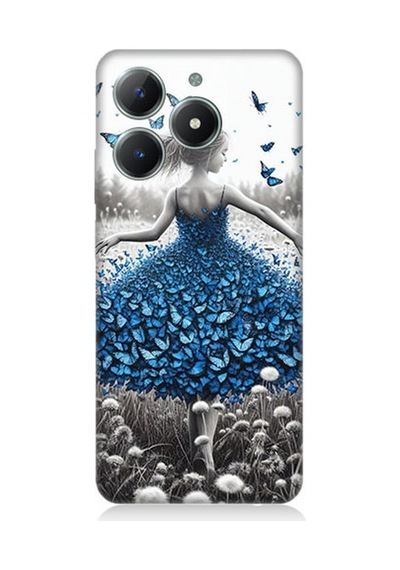 Realme C61 Uyumlu Kelebekli Elbise Rüyası Desenli Silikon Kılıf Çok Renkli