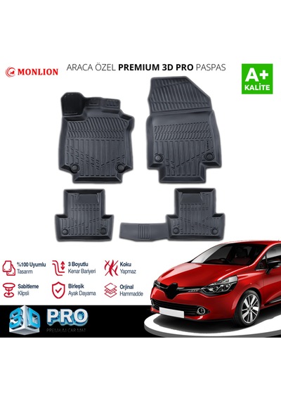 Paspasları, Renault Clio 4 2012-2019 3d Lazer Ölçülü Kokusuz Kaymaz Önvearka