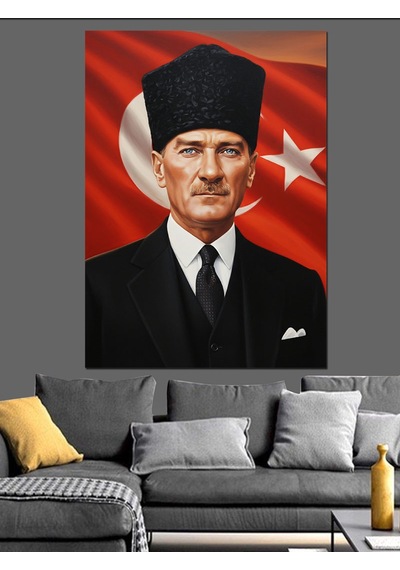 Türk Bayraklı Mustafa Kemal Atatürk Dekoratif Kanvas - Mdf Ahşap Tablo