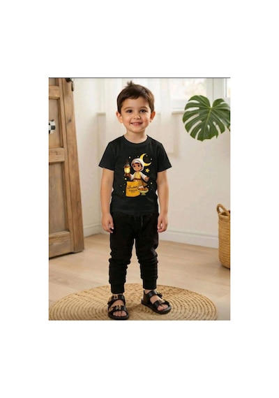 Stil X Ramazan Bayramı Baskılı Erkek Çocuk Tshirt, %100 Pamuklu Kumaş Siyah-7