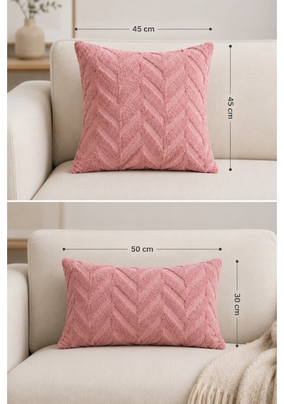 Wellsoft Dekoratif Kırlent Kılıfı 45x45 Ve 30x50 Peluş Koltuk Kanepe Yastık Kılıfı Pudra 45 x 45