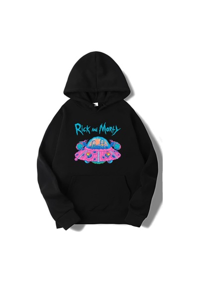 Brz Collection Unisex Oversize Rick And Morty Space Ship Hoodie Siyah