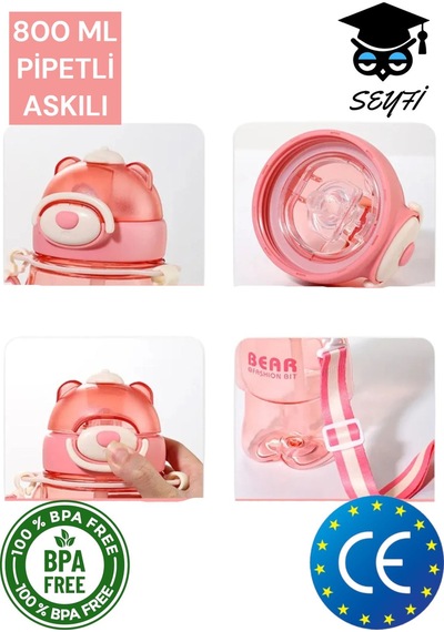 800 Ml Policarbon Ayıcık Desenli Matara Suluk Pipetli Bpa İçermez 2027 001