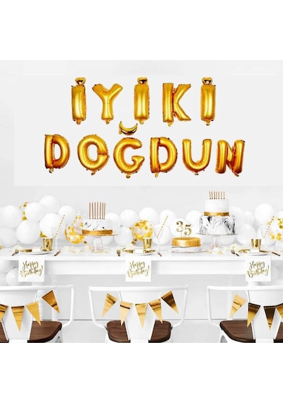 Iyi Ki Doğdun 11 Parça Harf Gold Altın Folyo Balon Seti