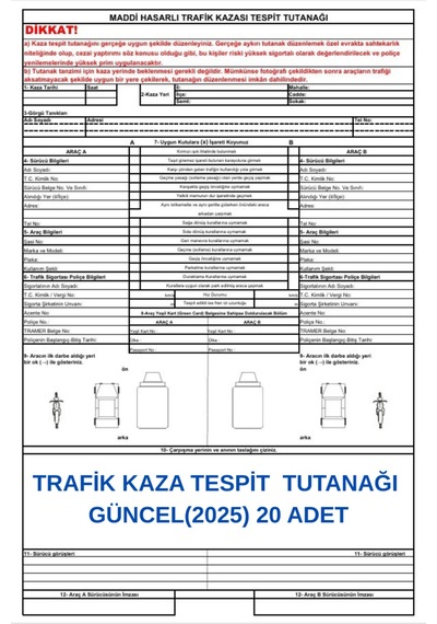 Trafik Kaza Tesit Tutanağı Güncel 2025 - 20 Adet