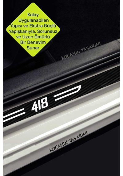 Karbon Kapı Koruma Proton 418 Kapı Eşiği Siyah Beyaz 418 Yazılı Dekoratif 4 Parça Set