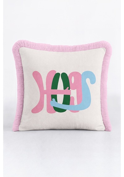Sarılan Kollar Yazılı Pop Art Saçaklı Yastık Kılıfı - Soyut Figürlü Pembe Püsküllü Kırlent Kılıfı Serin Esinti Saten Sarılan Kollar Yazılı Pop Art Saçaklı Yastık Kılıfı - Soyut Figürlü Pembe Püsküllü Kırlent Kılıfı Serin Esinti Saten