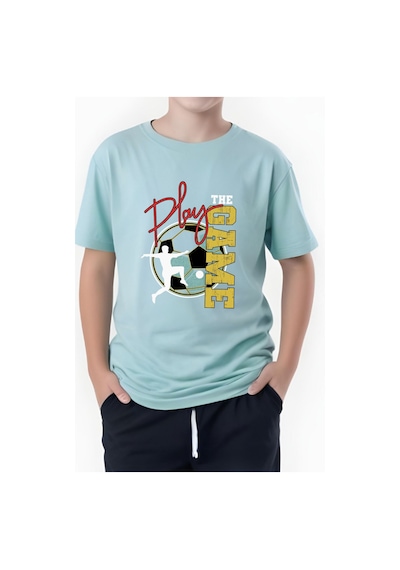 Panios Kids Play Game Baskılı Erkek Çocuk Kısa Kollu Yuvarlak Yaka T-shirt Mint Yeşili