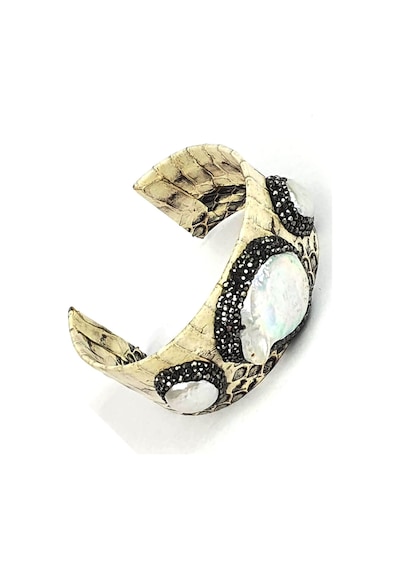 Deri Swarovski Barok İncili Tasarım Bileklik