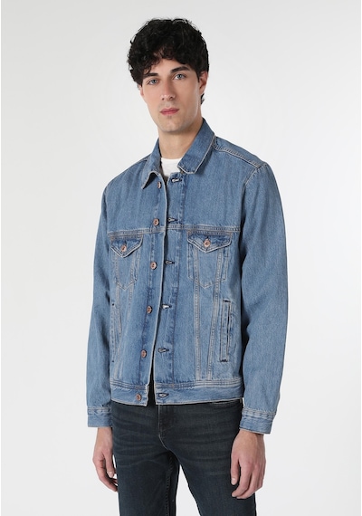 Colin's Colins Oversize Fit Düğmeli Astarsız Erkek Mavi Ceket Cl1060828 Q1.v1  Dn42254