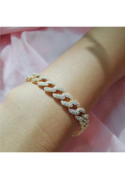 Gurmet Gümüş Bileklik Full Taşlı Gold (528168022)