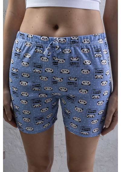 Giysa Kadın Beli Lastikli Desenli Şort Pijama Altı Mavi - 2027 Mavi
