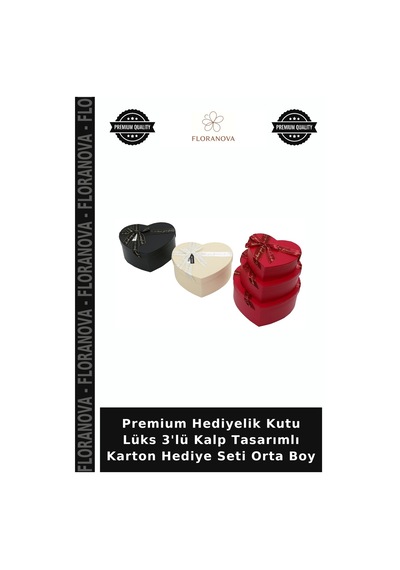 Premium Hediyelik Kutu Lüks 3'lü Kalp Tasarımlı Karton Hediye Seti Orta Boy