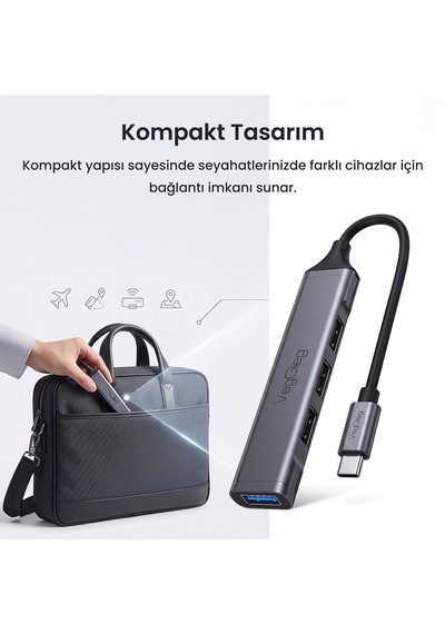 Veggieg 4 Portlu Type-c To Usb 3.0 + 3 Usb 2.0 Çoklayıcı Dönüştürücü Usb Hub