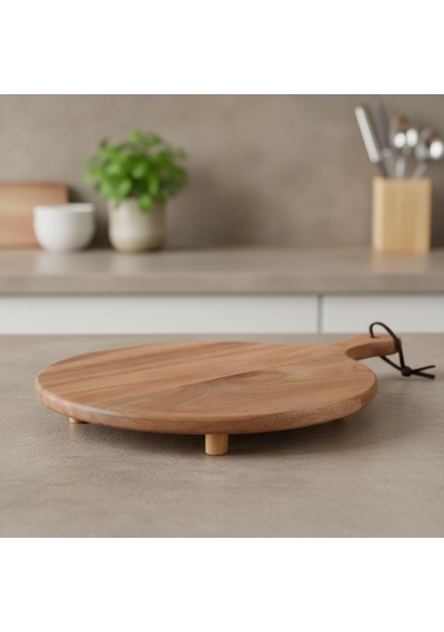 Ayaklı Akasya Sunum Tabağı Ve Servis Tahtası 40x30 Cm Doğal Ahşap Modern Peynir, Şarküteri, Pizza Ve Kahvaltı Tahtası Saplı Ve Yükseltilmiş Ayaklı Sunumluk Çok Renkli