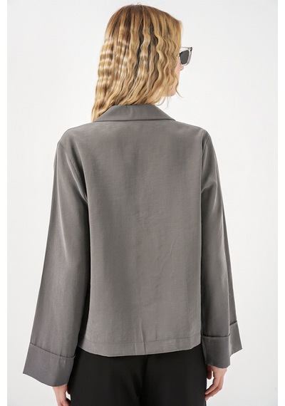 Bigdart Kadın Kruvaze Yaka Oversize Ceket 0747 - Gri