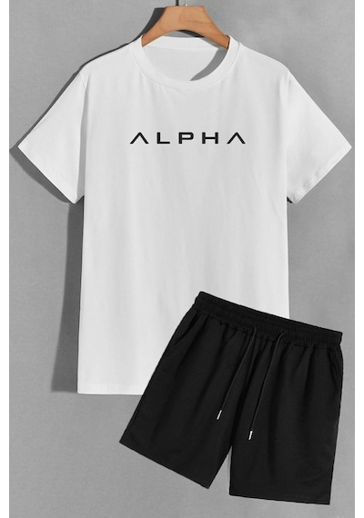 Uyguntarz Alpha Şort T-shirt Eşofman Takımı Beyaz
