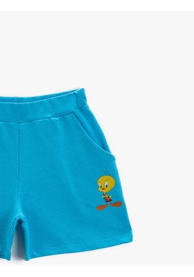 Koton Tweety Lisanslı Baskılı Beli Lastikli Pamuklu Şort Cepli Turkuaz 2kkg47499ak Turkuaz