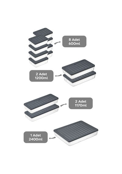 Meleni Home Buzdolabı Saklama Kabı 13'Lü 1 x (2400 ML) 2 x (1170 - 1200 ML) 8 x (600 ML) Çok Renkli