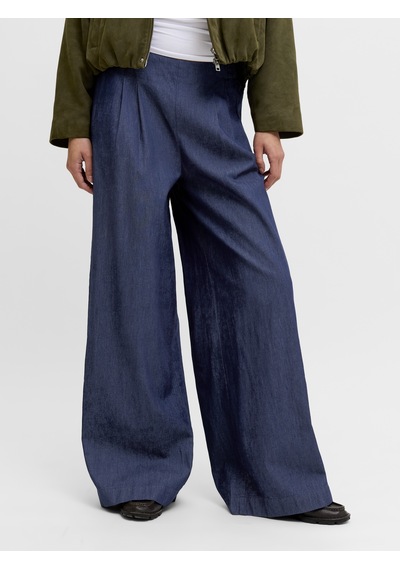 Jack & Jones Kadin Orta Bel Wide Leg Pantalon - Debby - 12287867 Dark Blue Denim