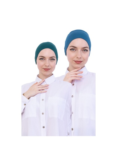 Modish Group Kadın Tesettür Bone Bağcıklı Dikişsiz Penye 4 Parça Set Bordo, Sarı, Zümrüt, Turkuaz