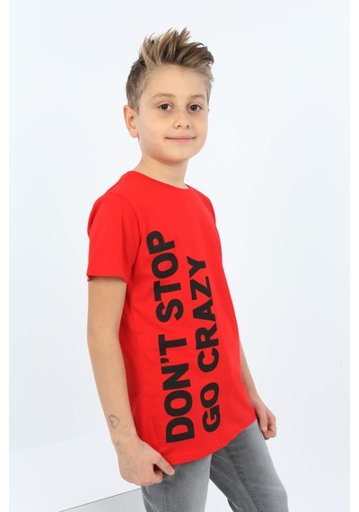Toontoy Kids Toontoy Erkek Çocuk Dont Stop Go Crazy Baskılı Tişört Kırmızı